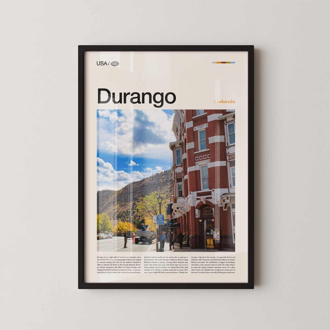 Durango Colorado Historic Downtown Street Mountain View USA Travel Poster