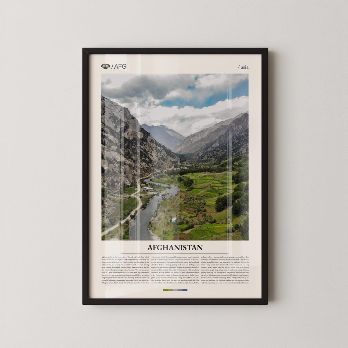 Afghanistan Green River Valley Village Mountain Landscape Poster