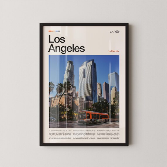Los Angeles Downtown Skyscrapers and City Bus Street Photo Poster