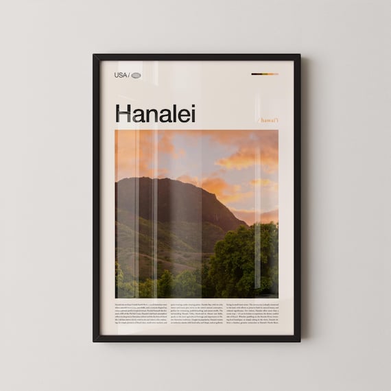 Hanalei Hawaii Kauai Emerald Green Mountains Photo Travel Poster