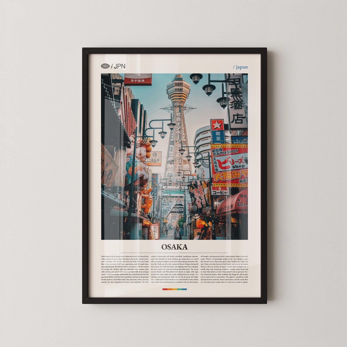 Osaka Japan Tsutenkaku Tower Street Night Cityscape Travel Poster