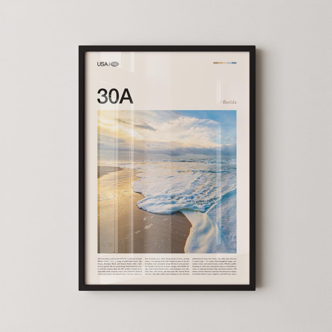 30A Florida Beach Sunset Shoreline Photo Seaside Travel Poster