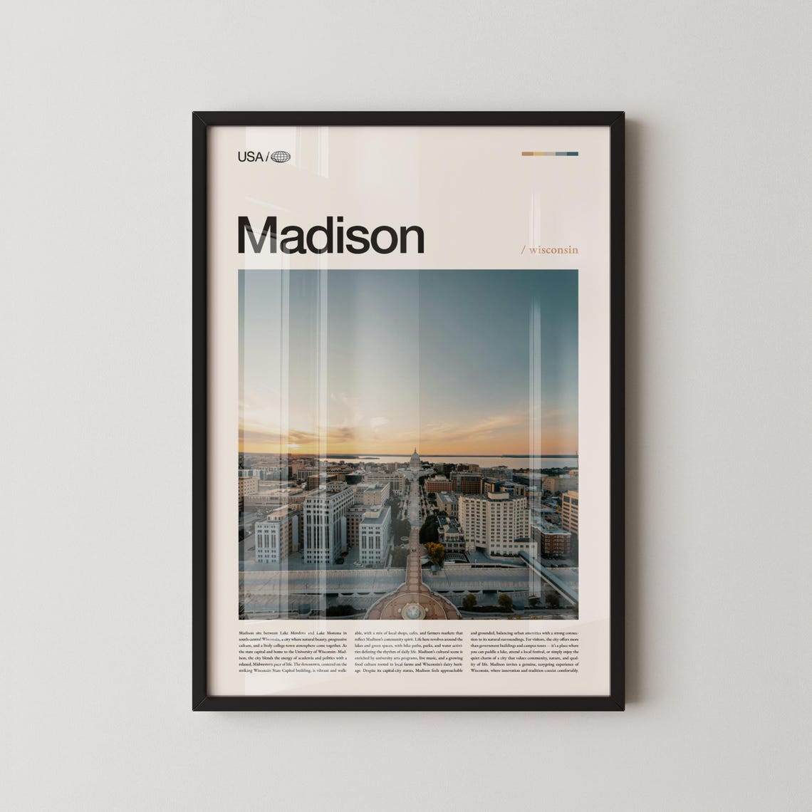Madison Wisconsin Sunset Skyline Poster Bold Title Travel City View
