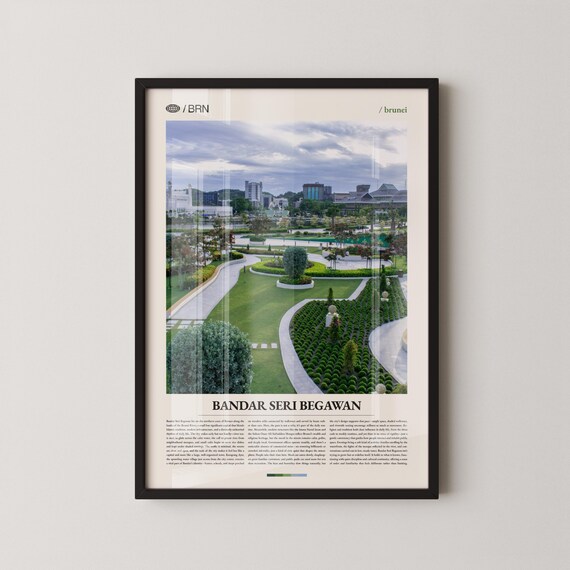 Bandar Seri Begawan Brunei Capital Gardens Skyline Travel Poster