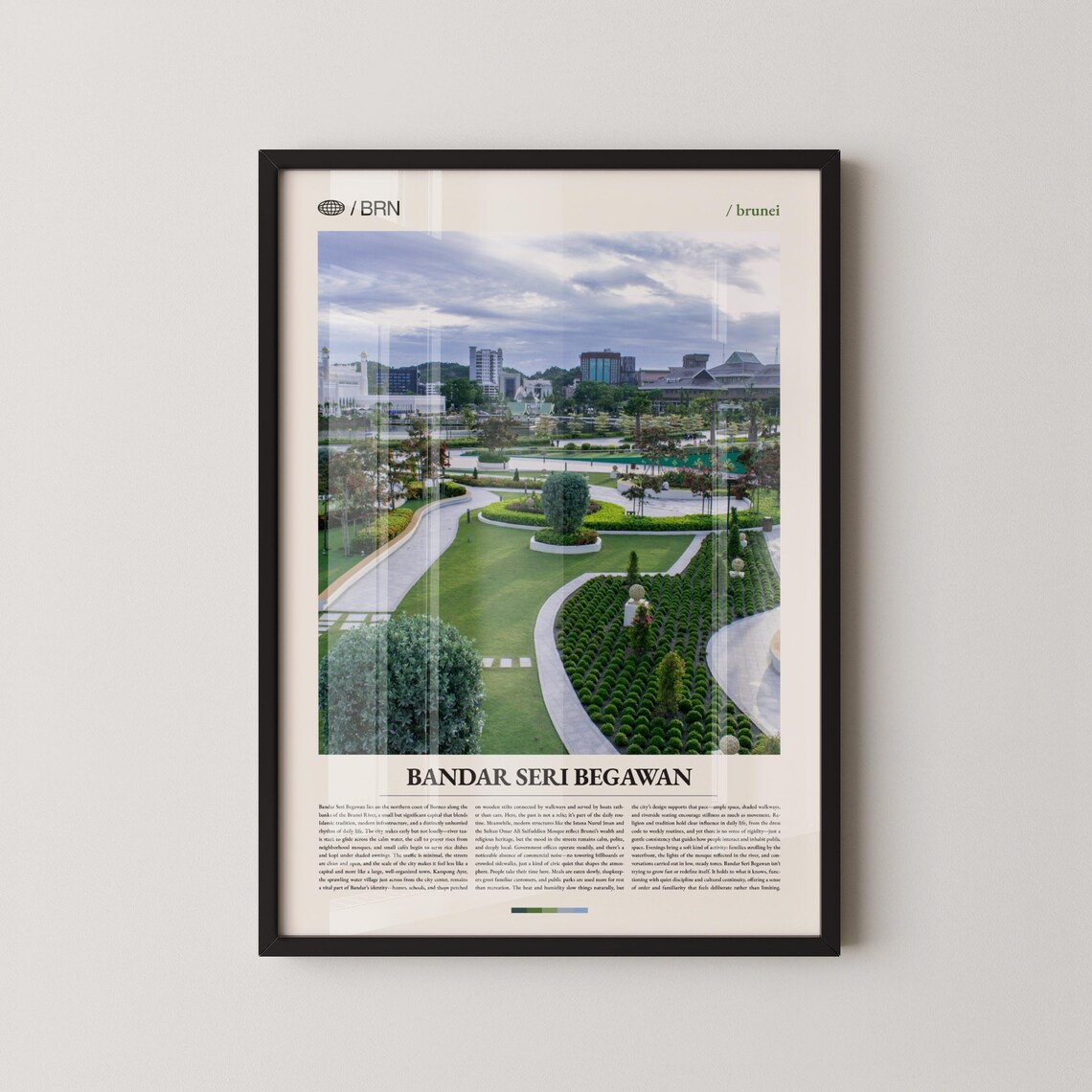 Bandar Seri Begawan Brunei Capital Gardens Skyline Travel Poster