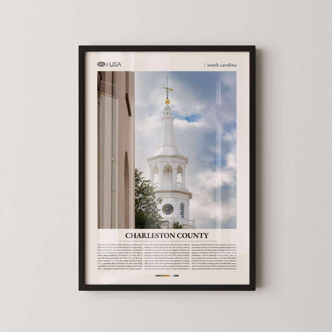 Charleston County South Carolina White Church Steeple Poster