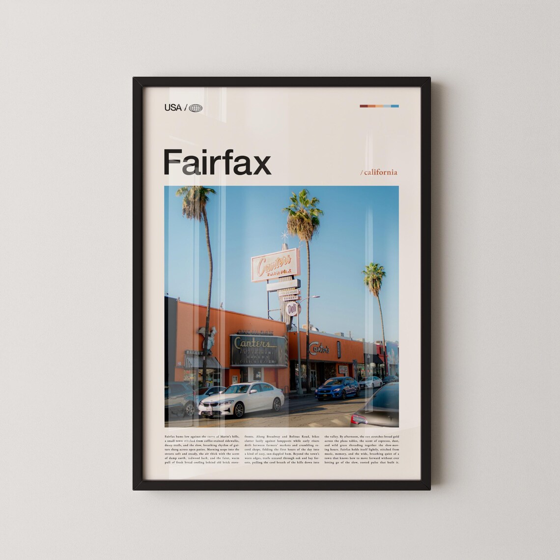Fairfax California Retro Diner Street Scene Palms Photo Poster