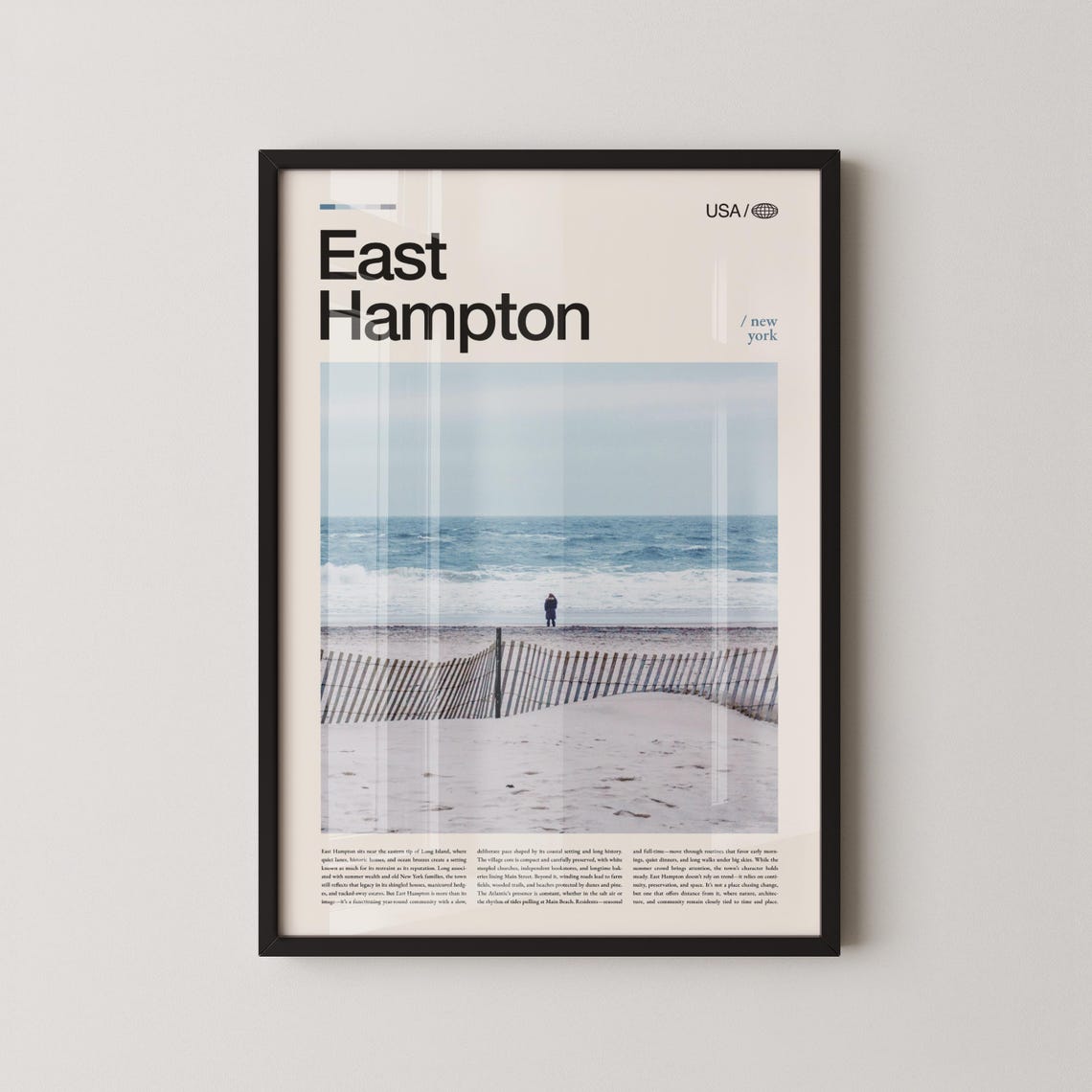 East Hampton New York Ocean Beach Dune Fence Scene Travel Poster