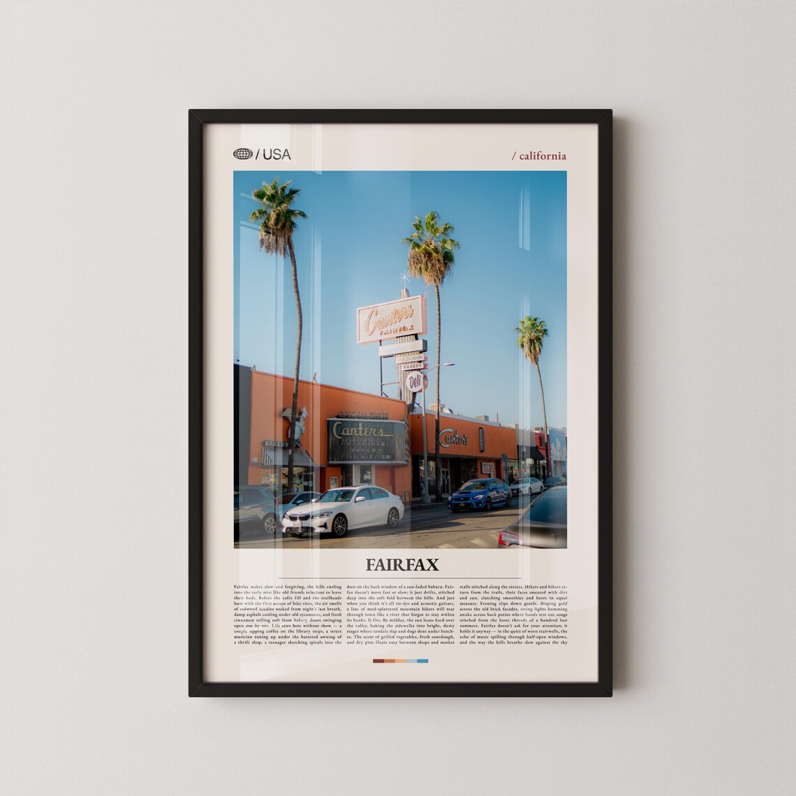 Fairfax California Palm Lined Street Vintage Diner Photo Poster