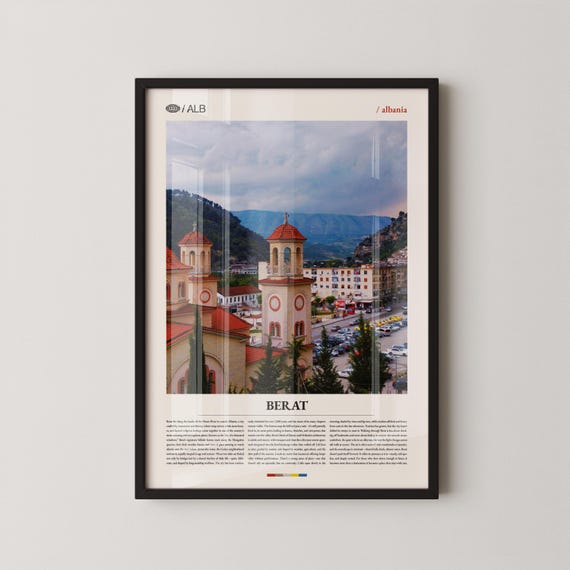 Berat Albania Wall Art Historic Ottoman Townscape Print Poster Scenic White Hill Architecture Photography Balkan Heritage Decor