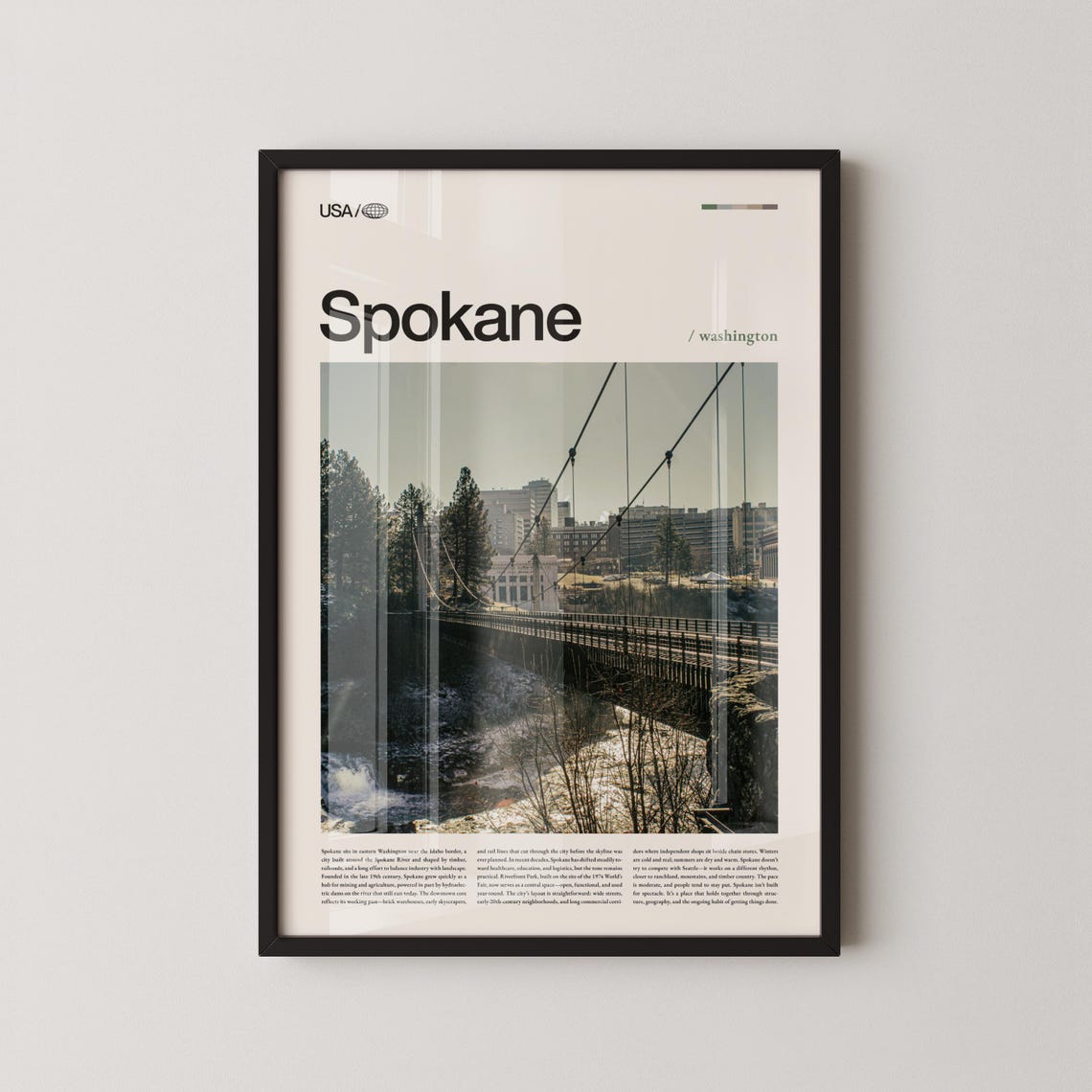 Spokane Washington Suspension Bridge Falls Horizontal Travel Poster