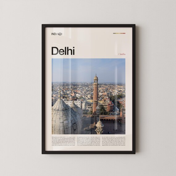 Delhi India Jama Masjid Minarets Old City Skyline Travel Poster