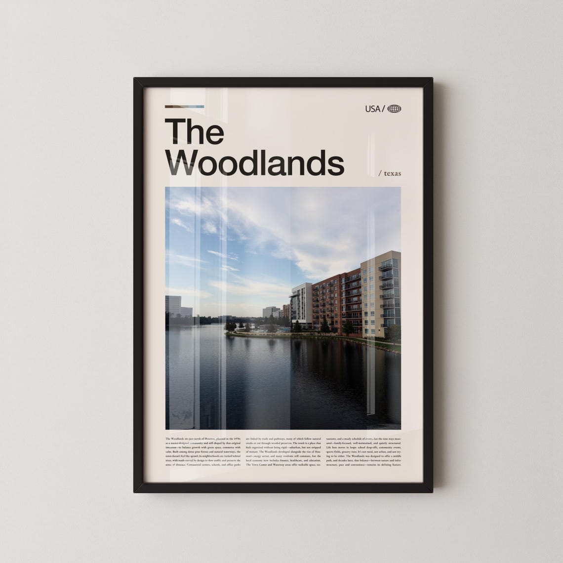 The Woodlands Texas Waterway Skyline Editorial Travel Poster