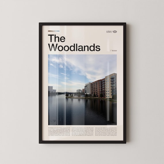 The Woodlands Texas Waterway Skyline Editorial Travel Poster
