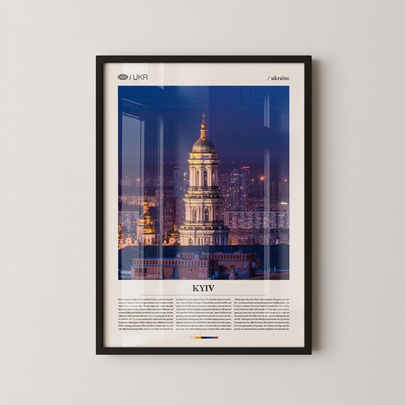 Kyiv Ukraine Night Cathedral Golden Bell Tower Travel Poster