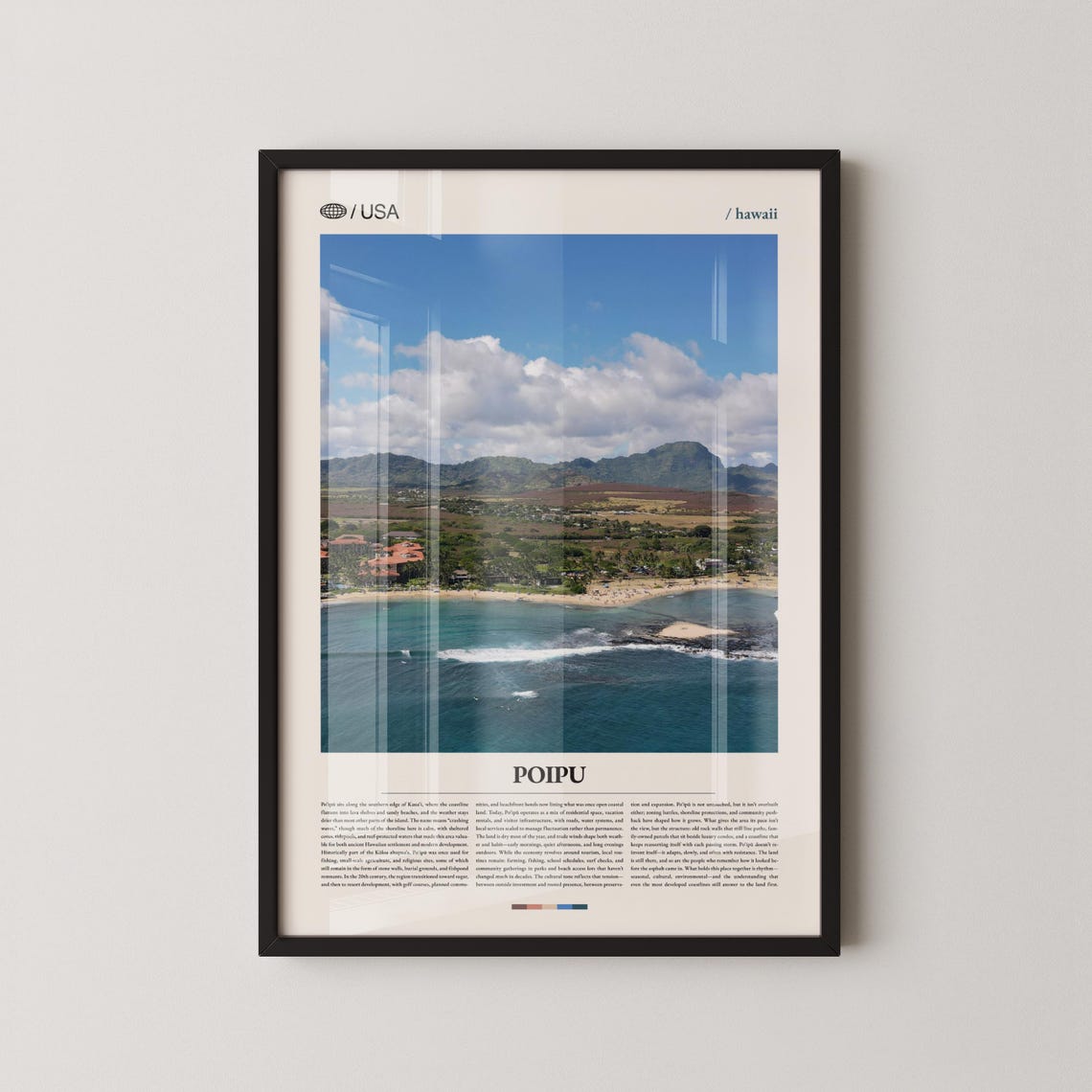 Poipu Hawaii Turquoise Coastline Aerial Beach View Travel Poster