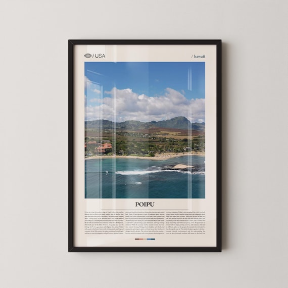 Poipu Hawaii Turquoise Coastline Aerial Beach View Travel Poster