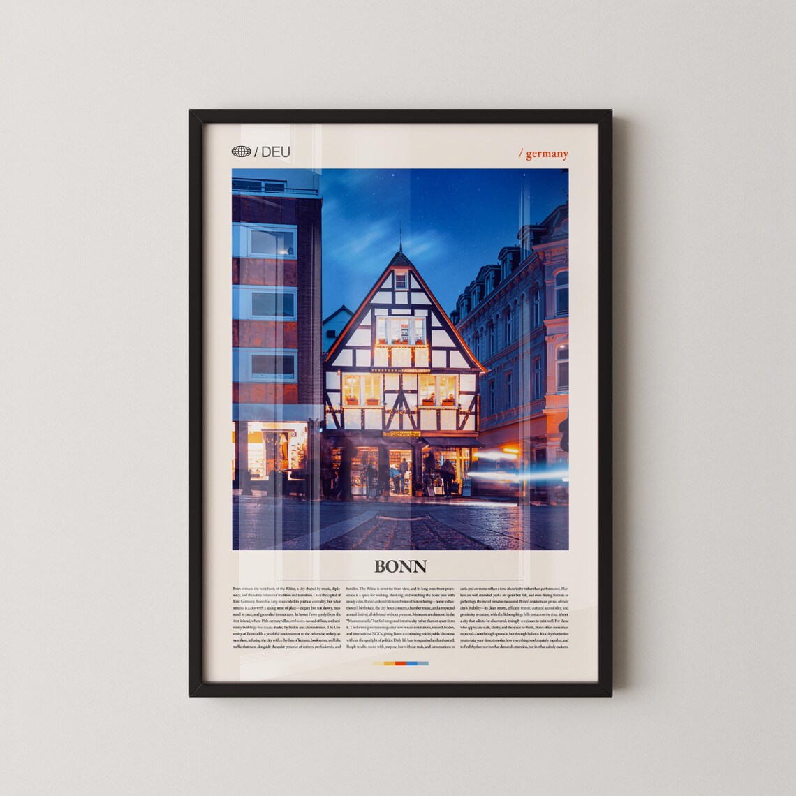 Bonn Germany Night Half Timbered House City Photo Travel Poster