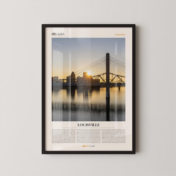 Louisville Kentucky Ohio River Bridge Sunset Travel Poster Classic View