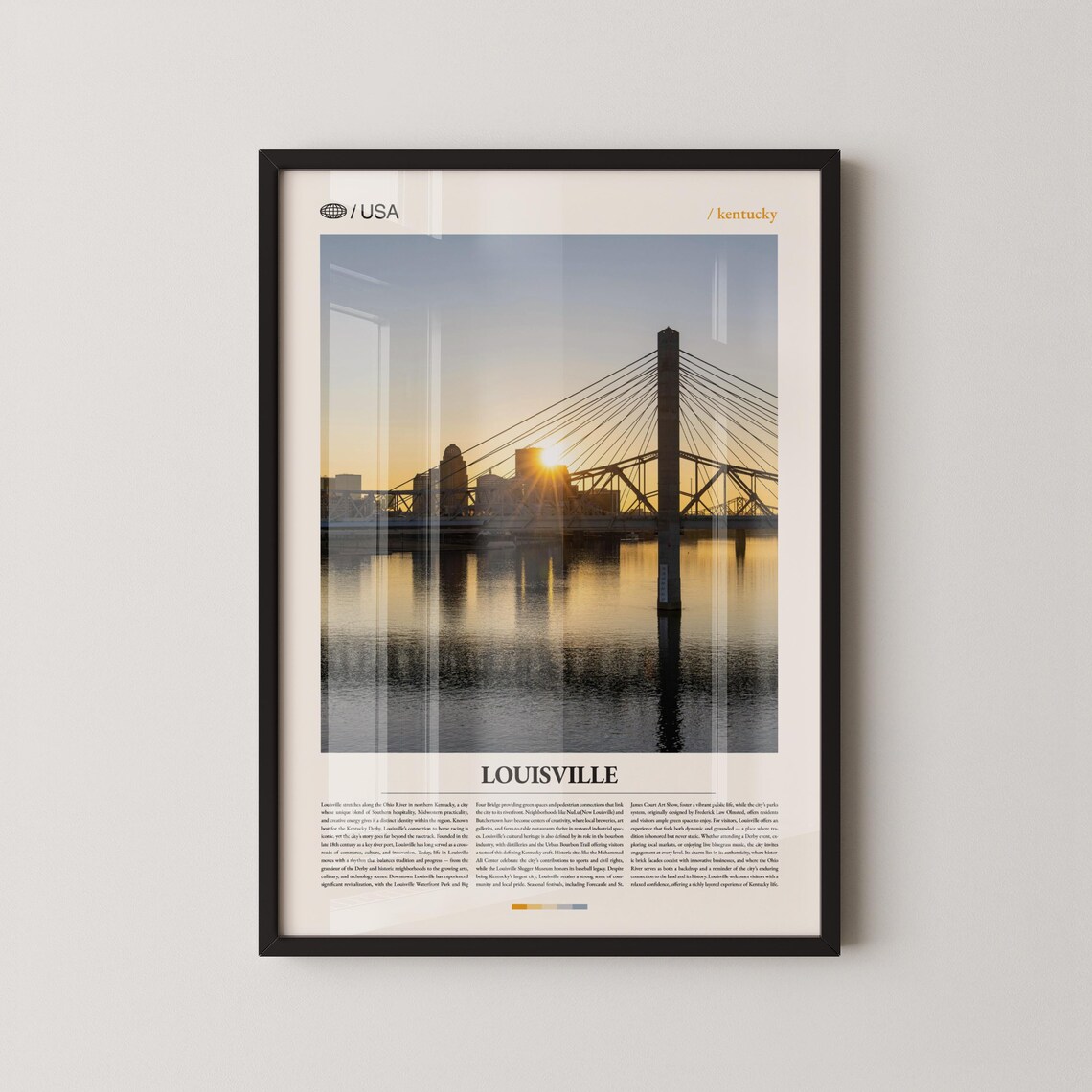 Louisville Kentucky Ohio River Bridge Sunset Travel Poster Classic View