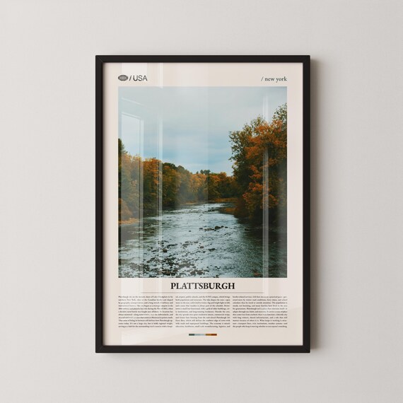 Plattsburgh New York Autumn River Lake Champlain Travel Poster