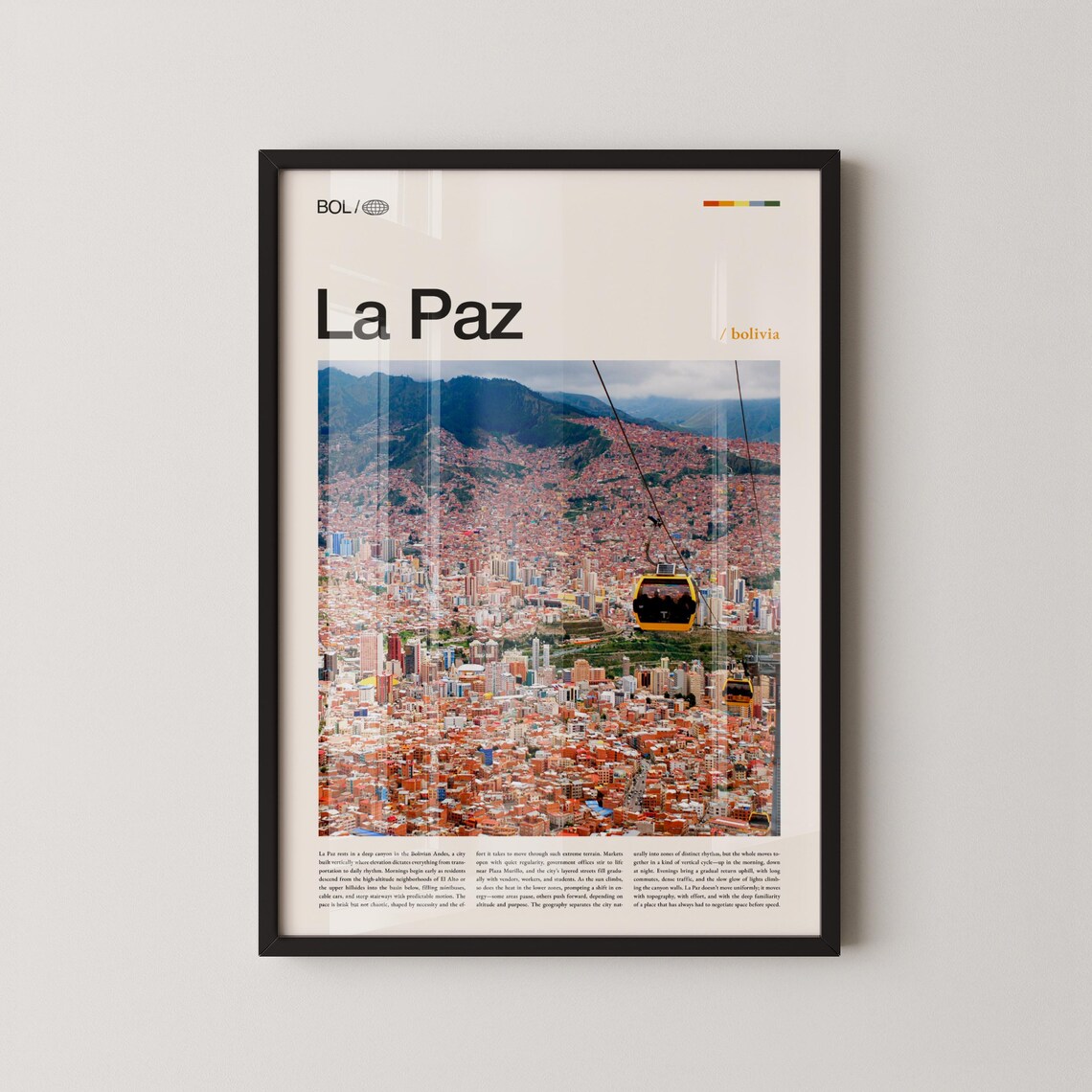 La Paz Travel Poster, Bolivia Cityscape Photography