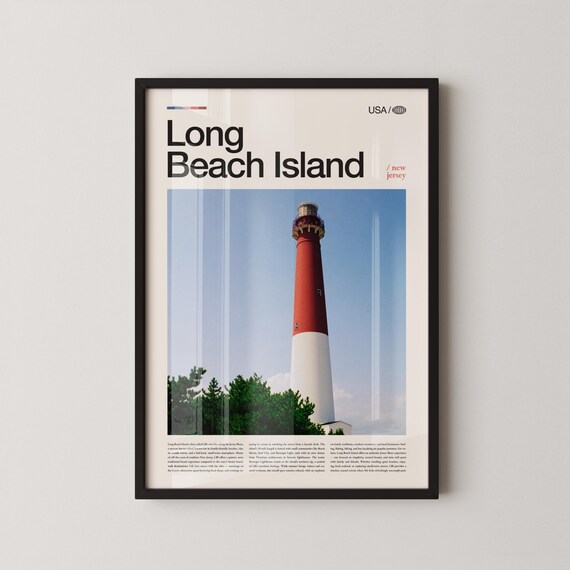 Long Beach Island New Jersey Lighthouse Red Tower Travel Poster