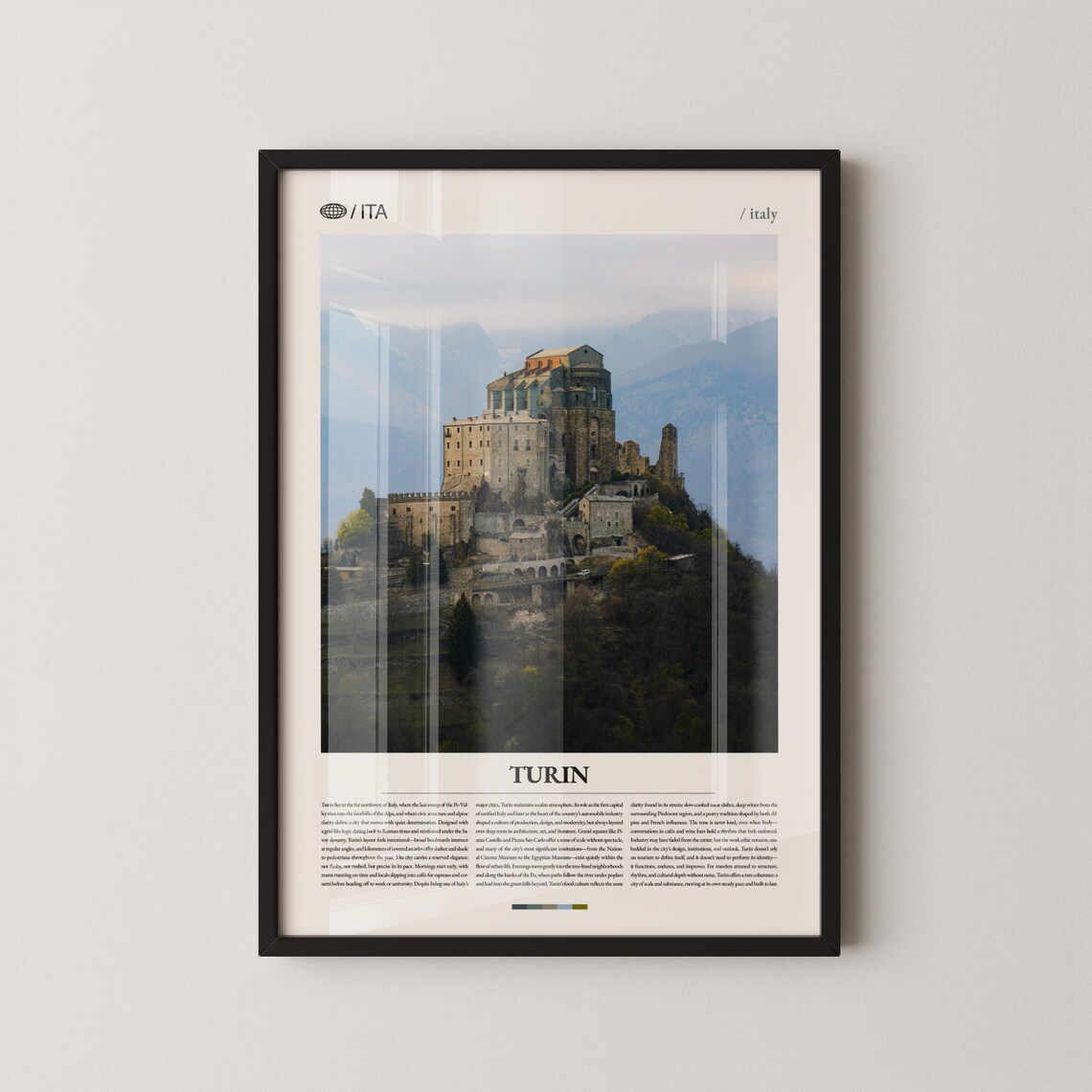 Turin Italy Hilltop Abbey Above Forested Hills Travel Poster