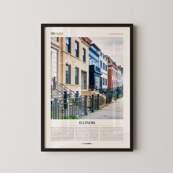 Illinois USA Brick Row Houses Stoop Street Scene Travel Poster