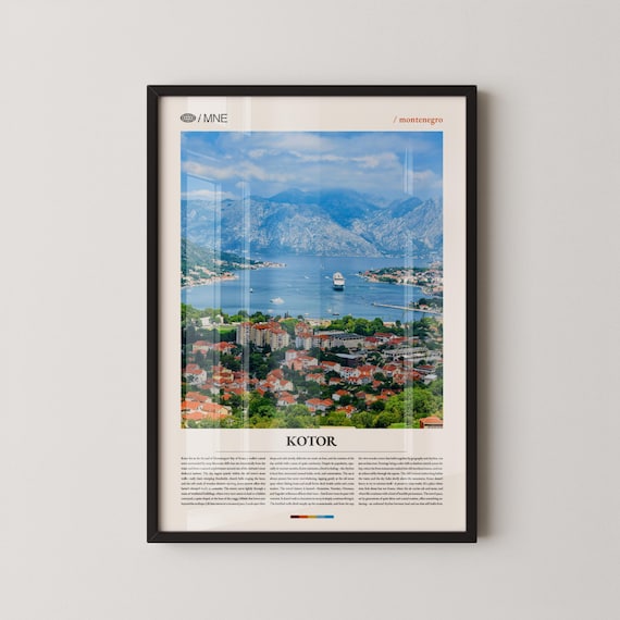 Kotor Montenegro Bay Mountains Aerial Panorama Travel Poster