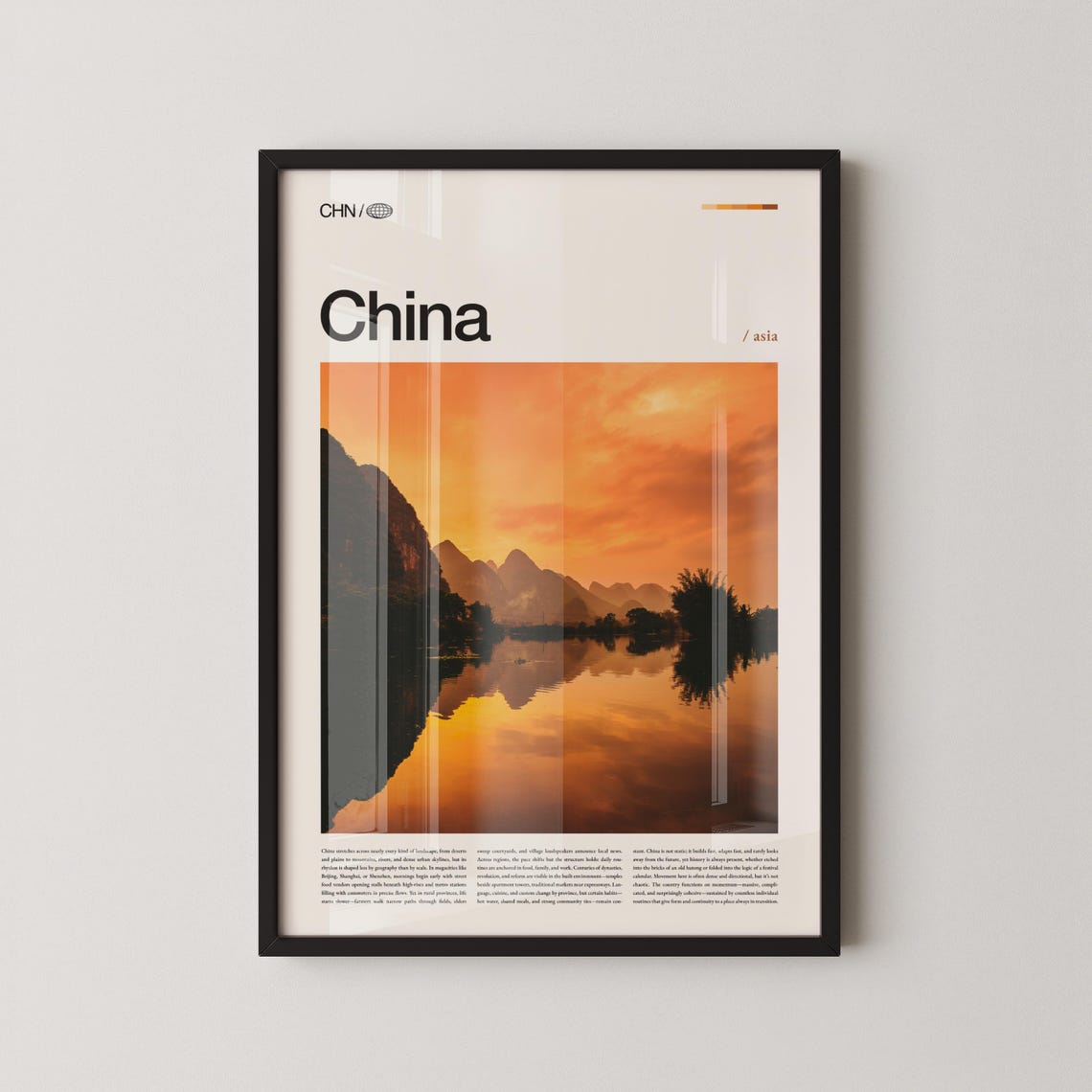 China Karst Mountains Sunset Lake Reflection Photography Poster