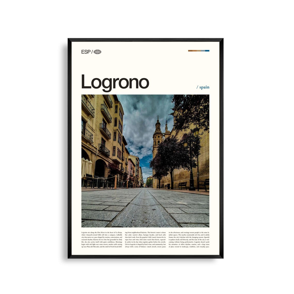 Logrono Historic Spanish Street Cathedral Tower Title Above Poster