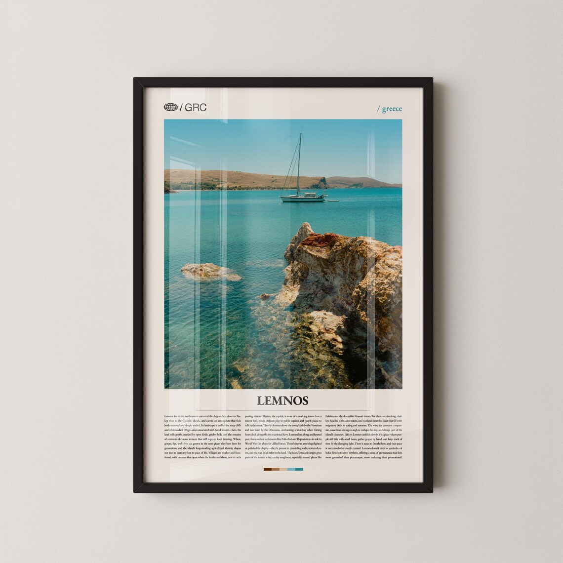 Lemnos Greece Turquoise Bay Sailboat Editorial Travel Poster