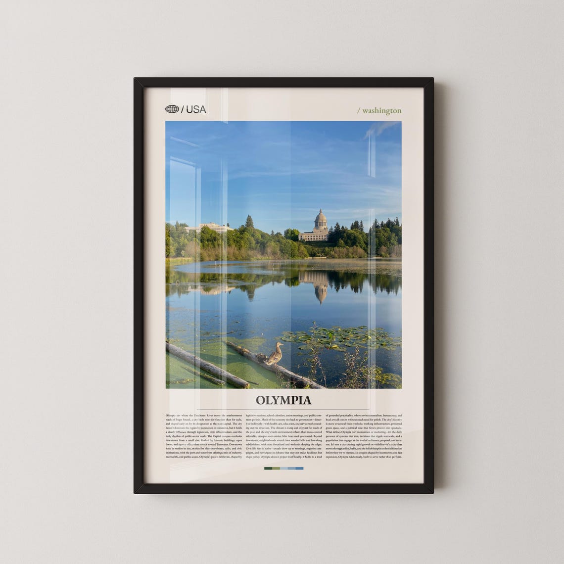 Olympia Washington Capitol Lake Reflection Duck Travel Poster