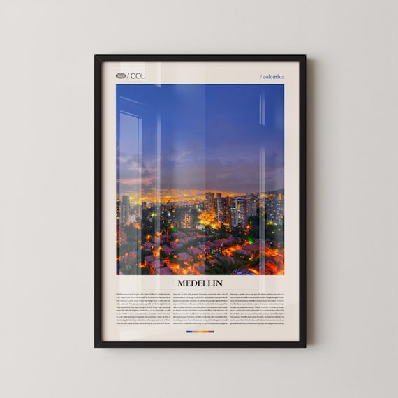 Medellin Colombia City Lights Night Skyline Magazine Style Poster