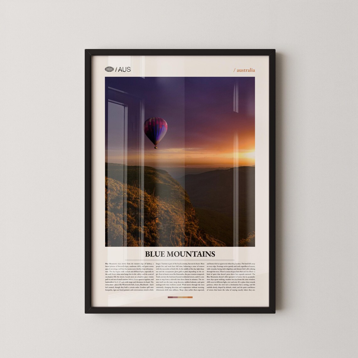 Blue Mountains Sunrise Hot Air Balloon Australian Wilderness Poster