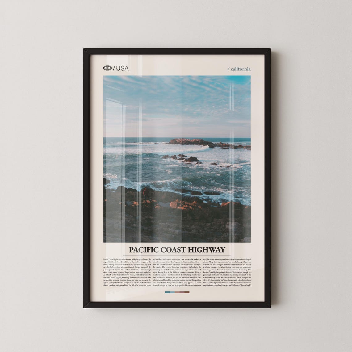 Pacific Coast Highway Rocky Shoreline Daytime Ocean Travel Poster