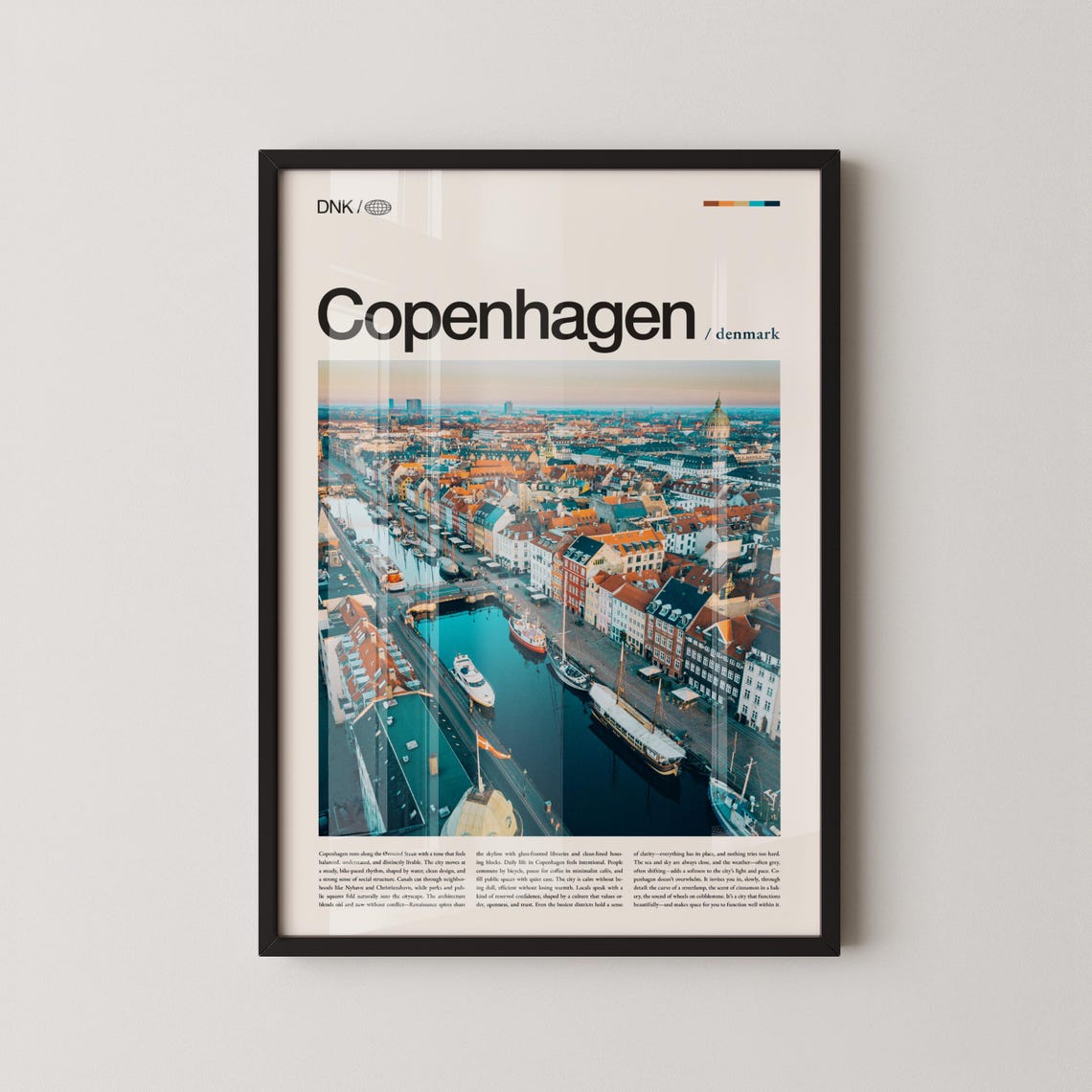 Copenhagen Denmark Nyhavn Harbor Aerial Colorful View Travel Poster
