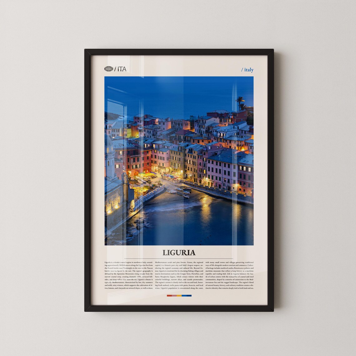 Liguria Italy Coastal Village Glowing Blue Hour Photo Travel Poster