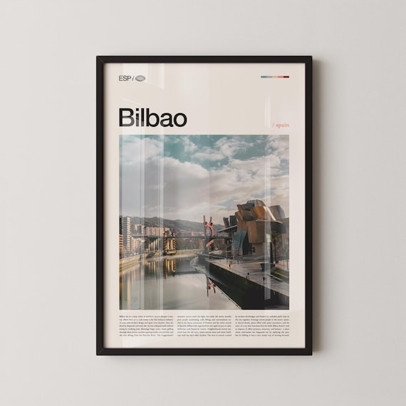 Bilbao Spain Guggenheim Riverfront Bold Headline Travel Poster