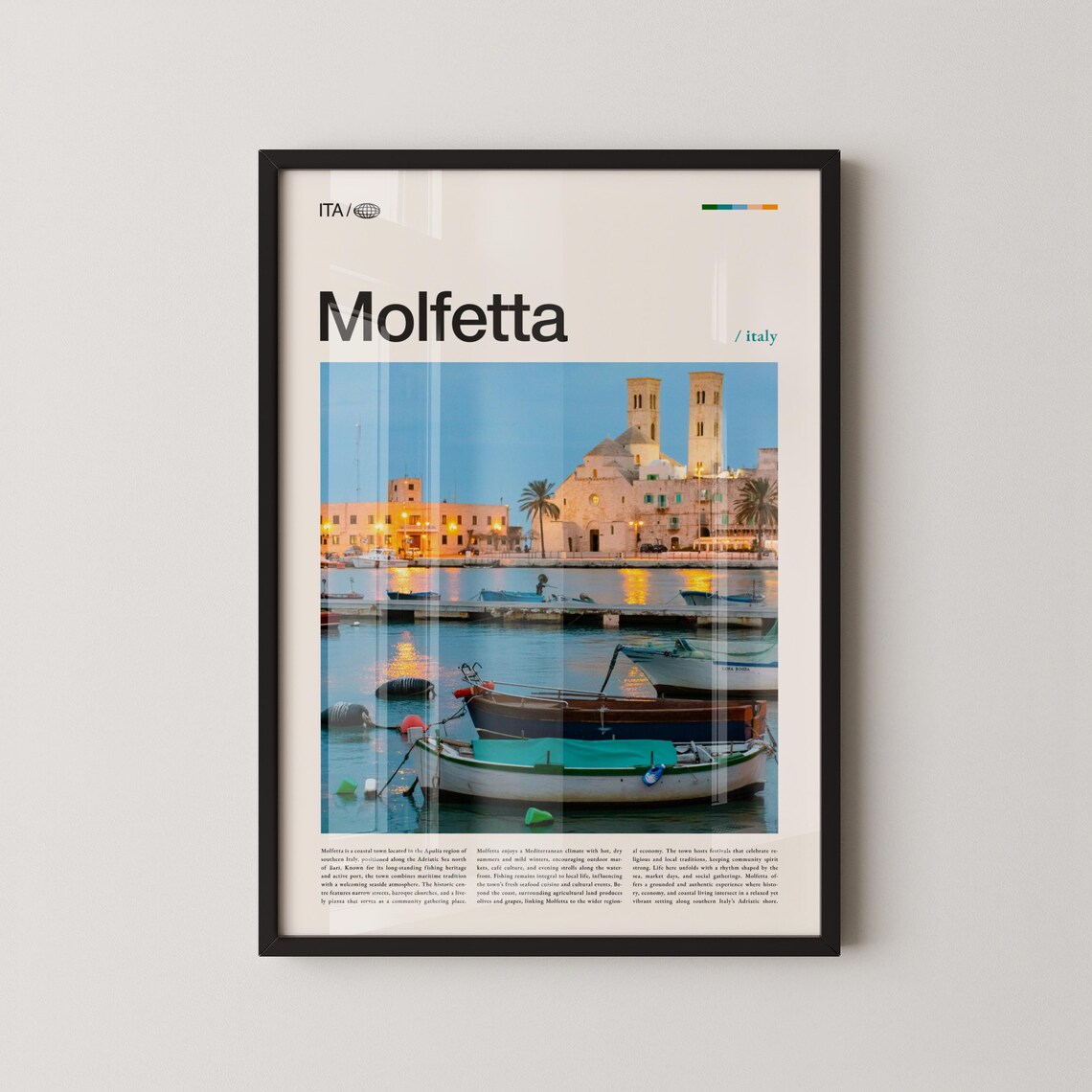 Molfetta Italy Evening Harbor Boats Travel Photography Poster