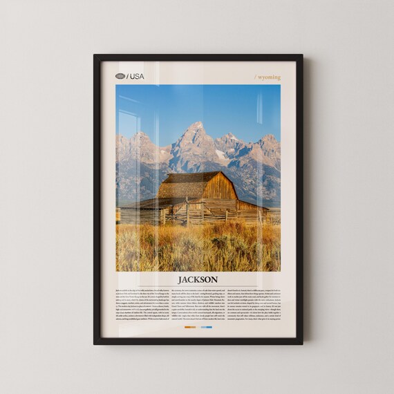 Jackson Wyoming Teton Range Barn Mountain Landscape Travel Poster