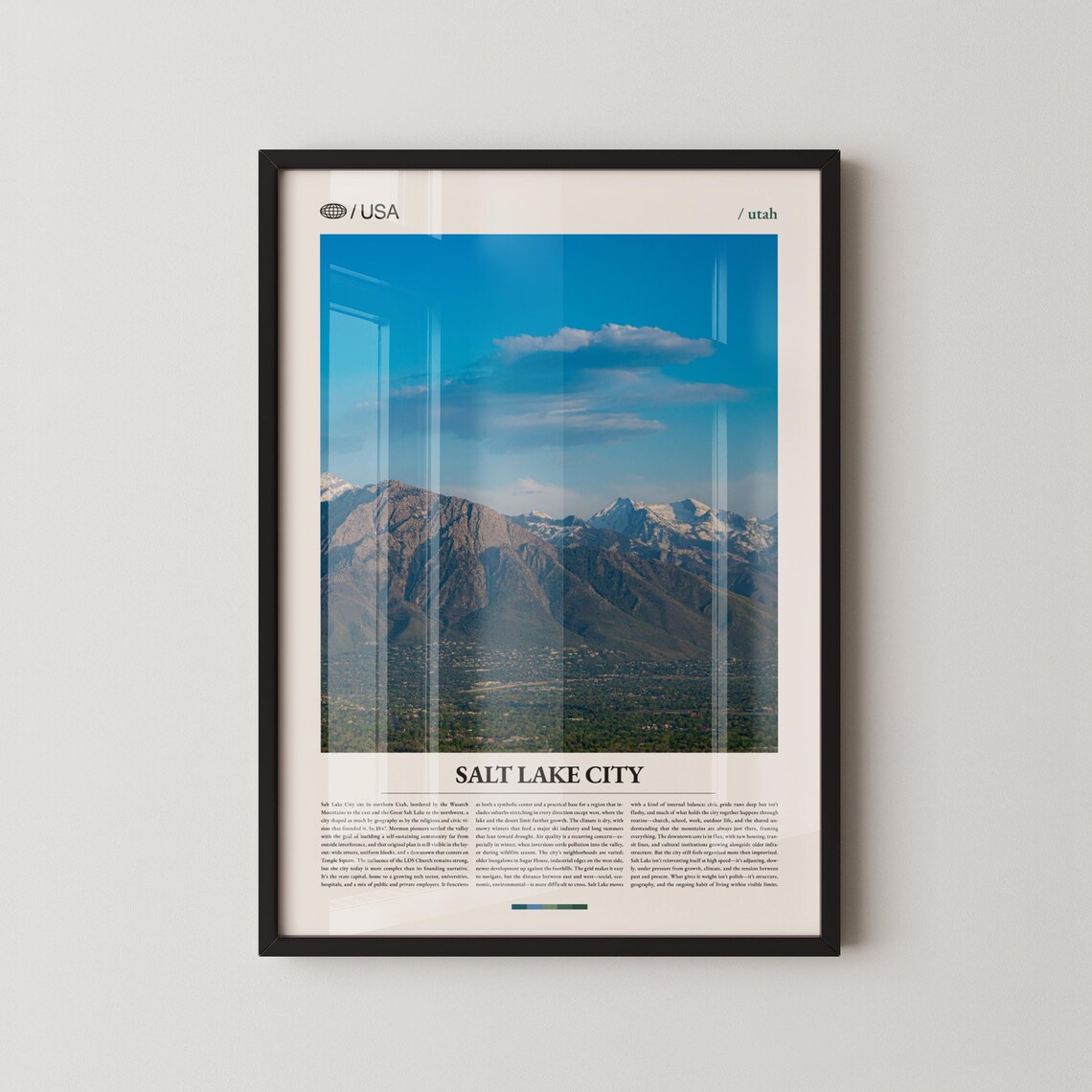 Salt Lake City Utah Mountains Editorial Travel Photography Poster