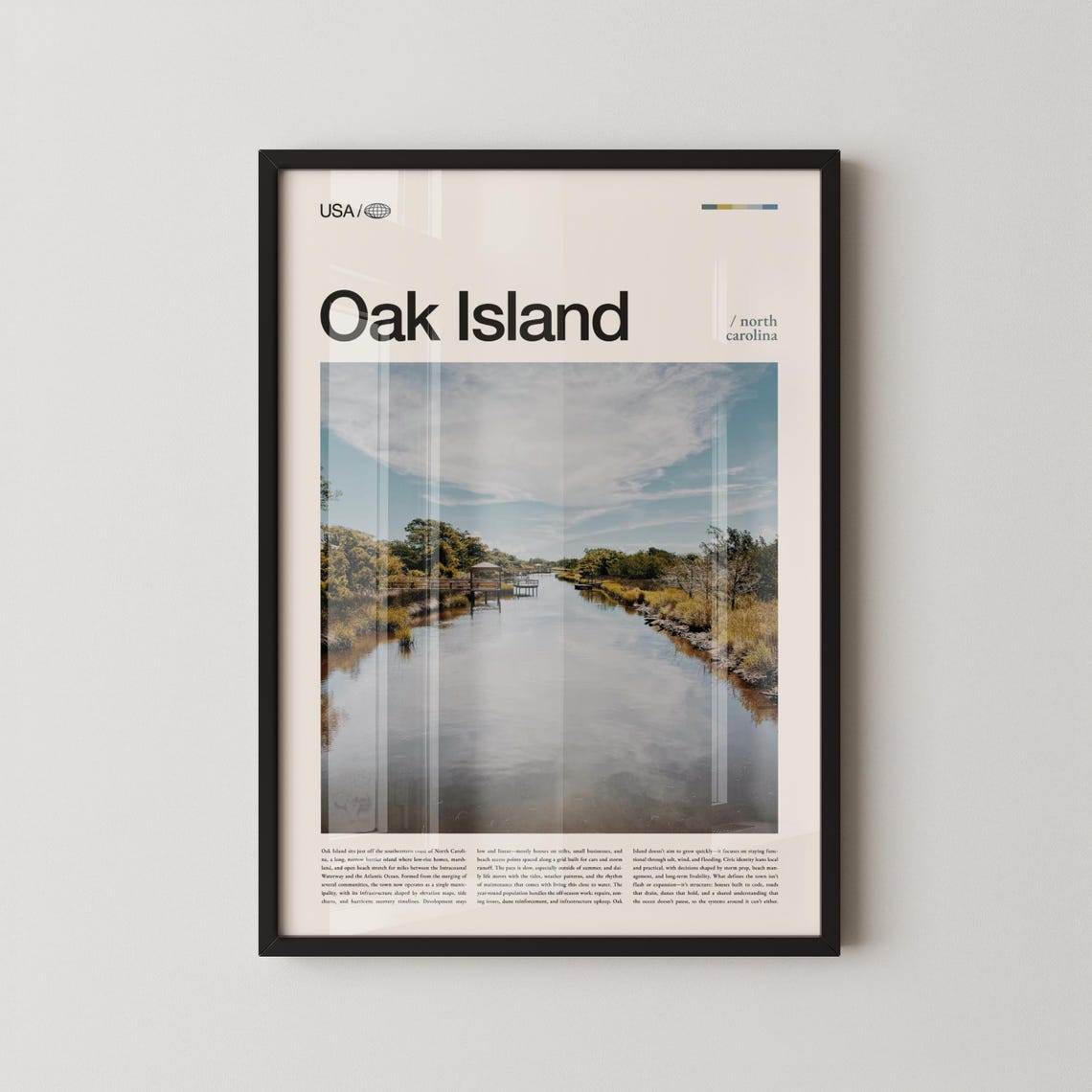 Oak Island North Carolina Calm Waterway Dock Coastal Travel Poster