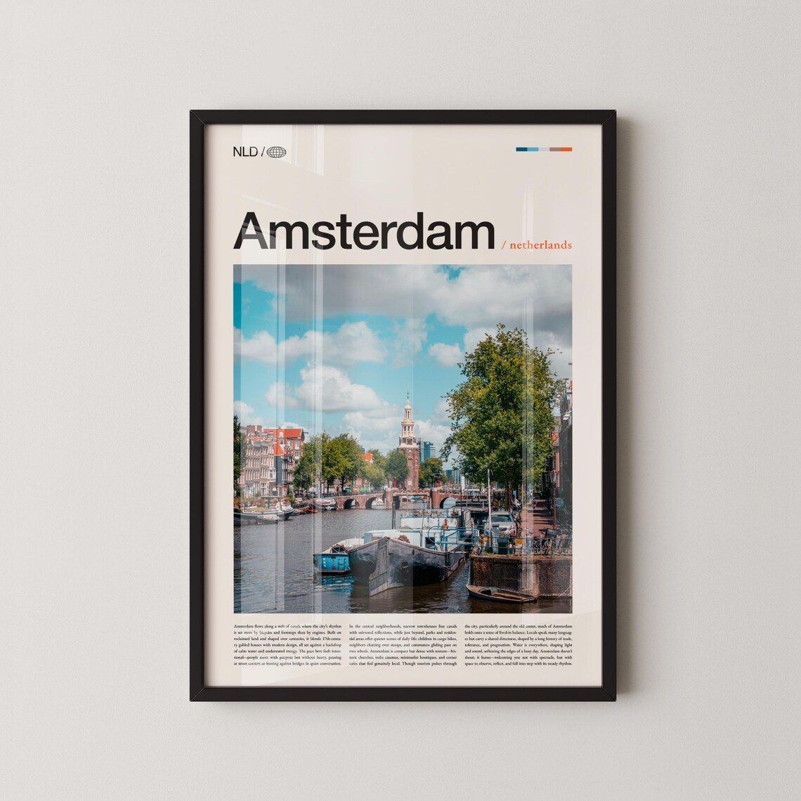 Amsterdam Canal Boats Photography Netherlands Travel Decor Poster
