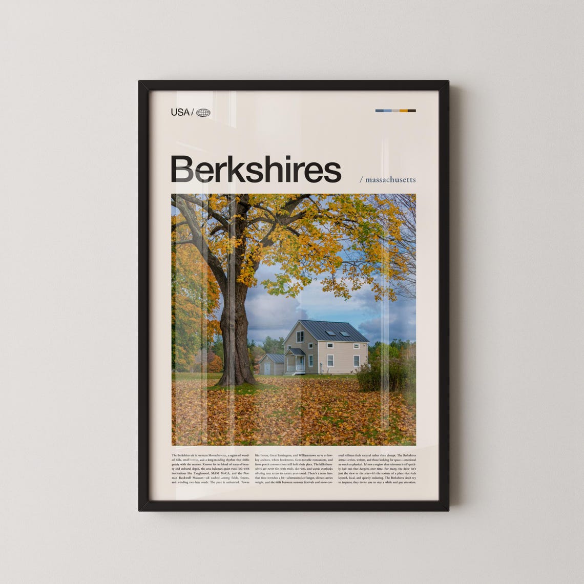 Berkshires Massachusetts Autumn Farmhouse Fall Travel Poster
