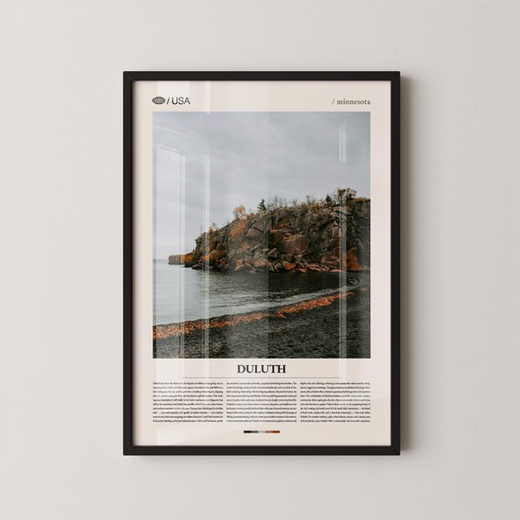 Duluth Minnesota Rocky Lake Superior Shoreline Moody Water Poster