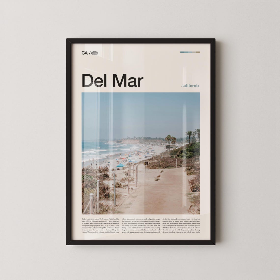 Del Mar Crowded Summer Beach Umbrellas Coastline Photo Poster