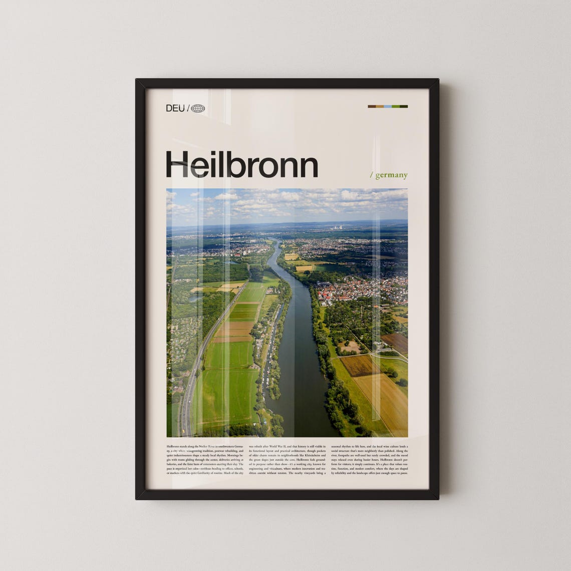 Heilbronn Germany Aerial Neckar River Travel Photo Art Poster
