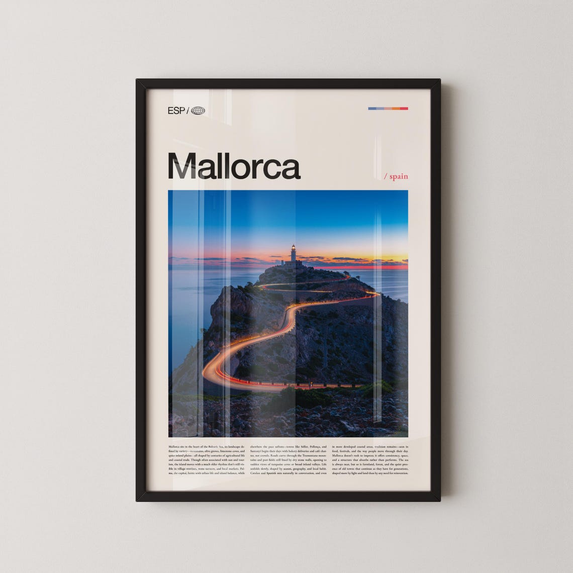 Mallorca Spain Lighthouse Sunset Winding Road Photo Poster Upper Title